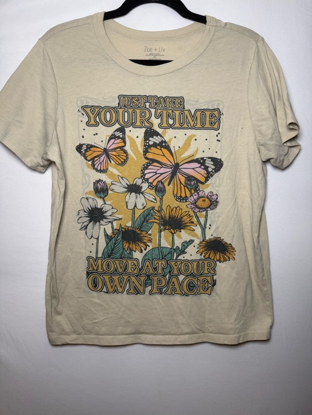 Zoe + Liv Cream Graphic Tee - Butterflies & Flowers